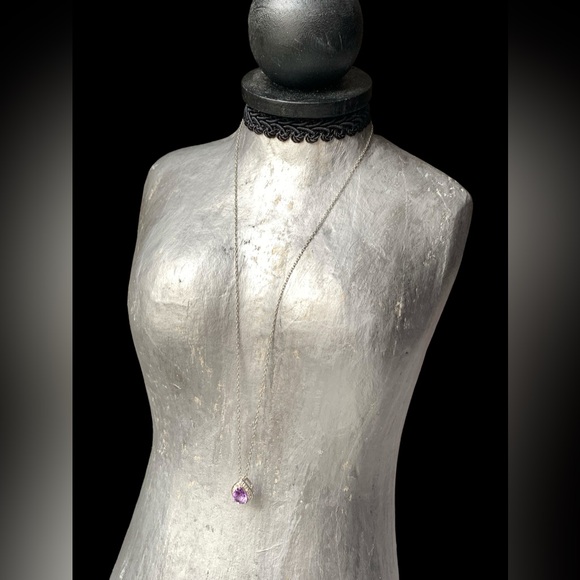 Sterling Silver Faceted Teardrop Amethyst Crystal Woman’s Necklace Purple Pisces - Picture 7 of 10